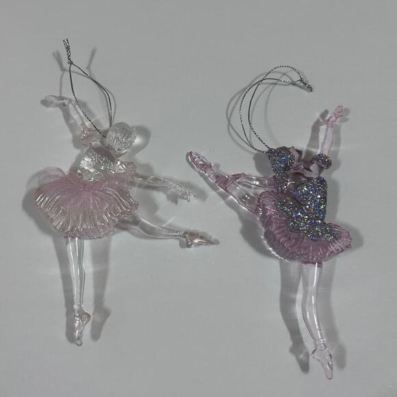 Ballerina Acrylic Christmas Ornament Pink Tutu Glitter Clear Dancing Holiday 6" - Picture 4 of 5
